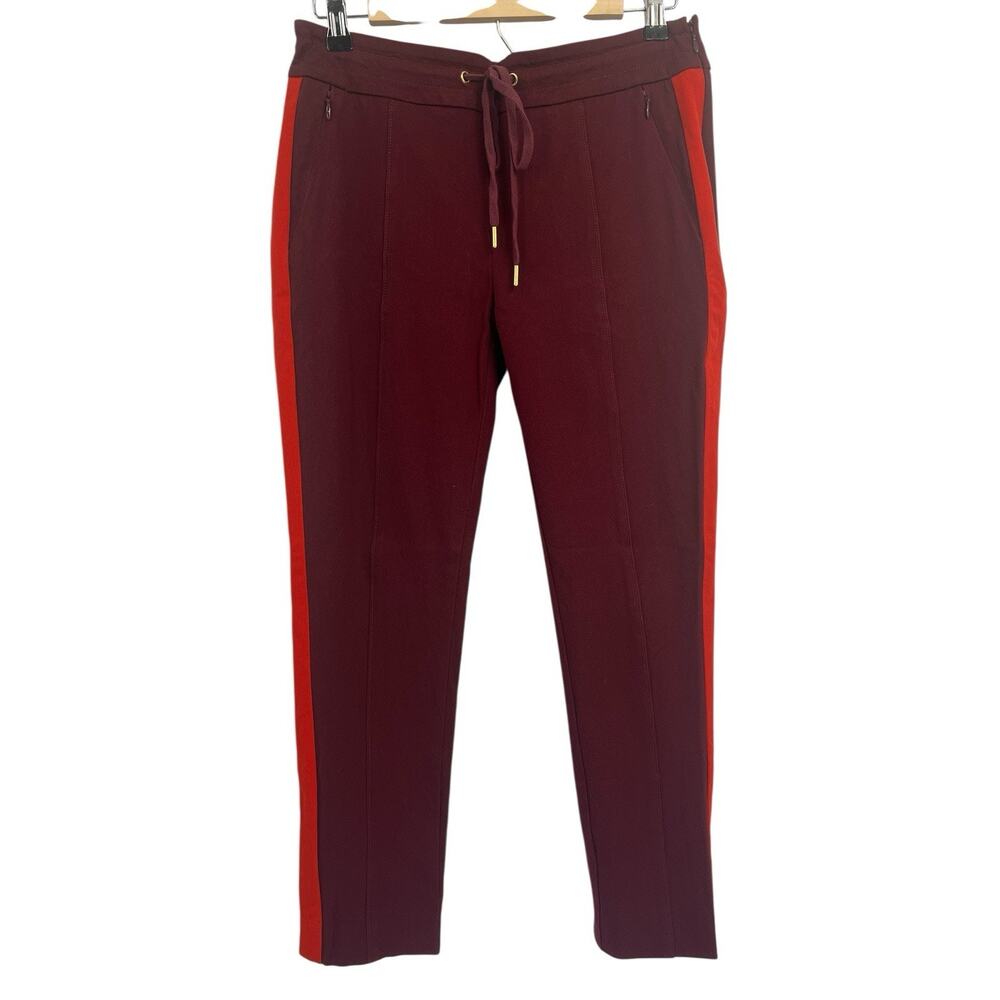 Anthropologie The Essential Slim Burgundy Red Tux Stripe Ankle Pants Size 4